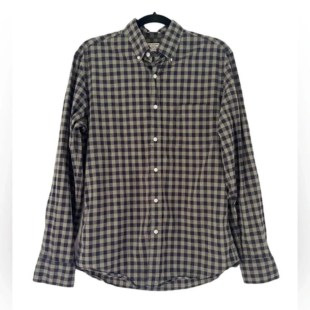 J. Crew button down shirt secret wash shirting classic fit green blue checks